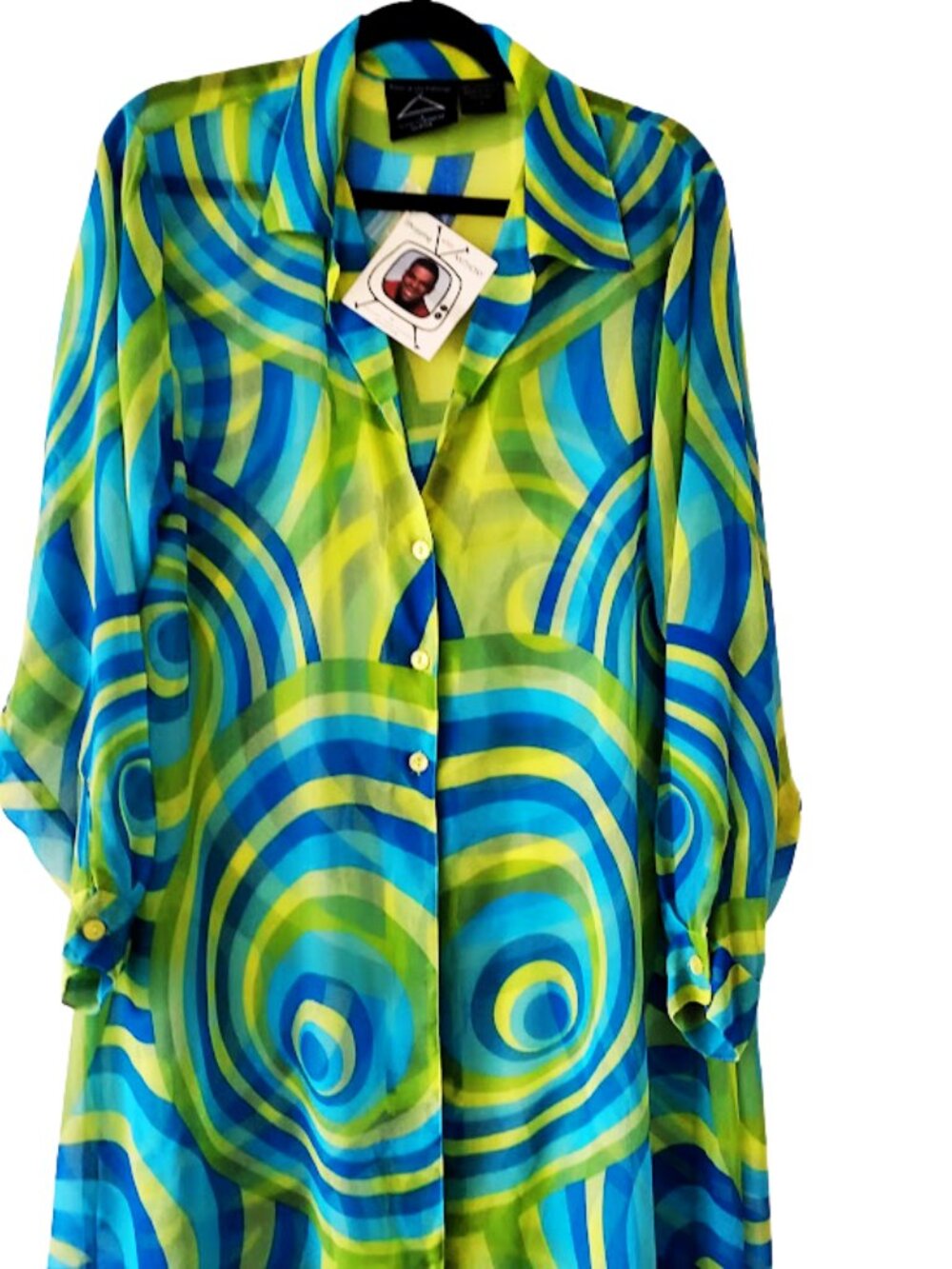 Swim Cover Up Suit L 70s Psychedelic Lime Green Blue Anthony Mark Hankins